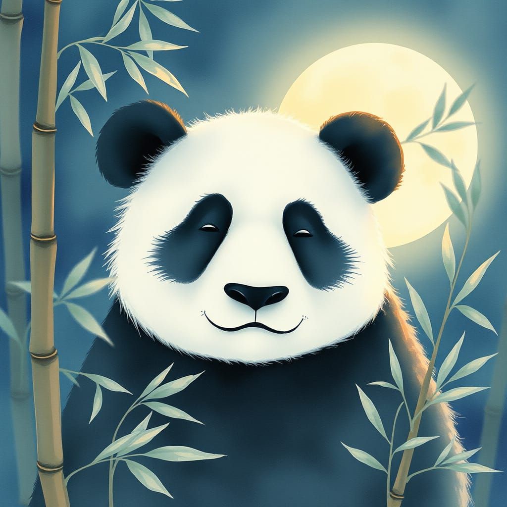 Tranquil Panda in Dreamy Moonlit Bamboo