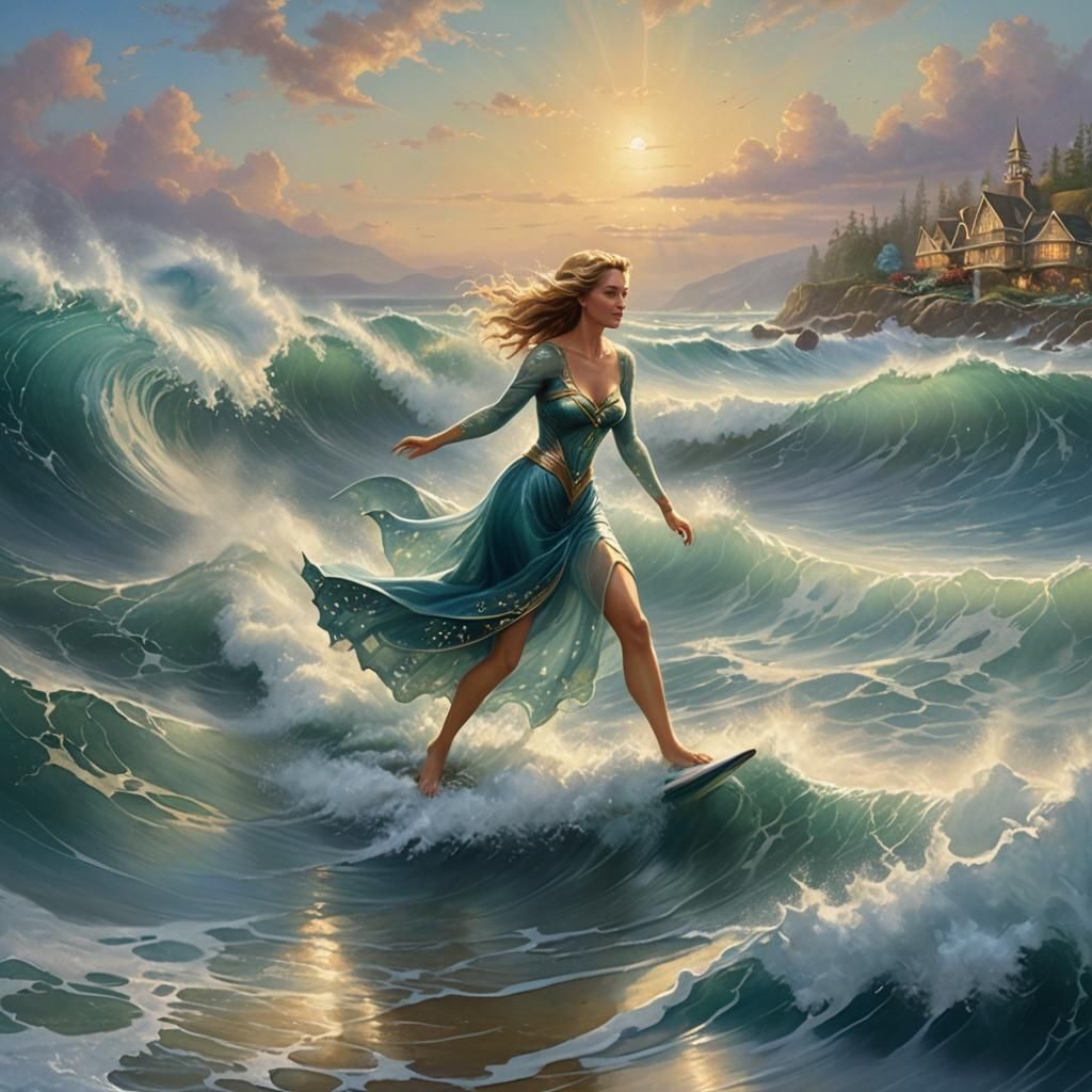 Ethereal Surf Goddess Rides Crystal Wave