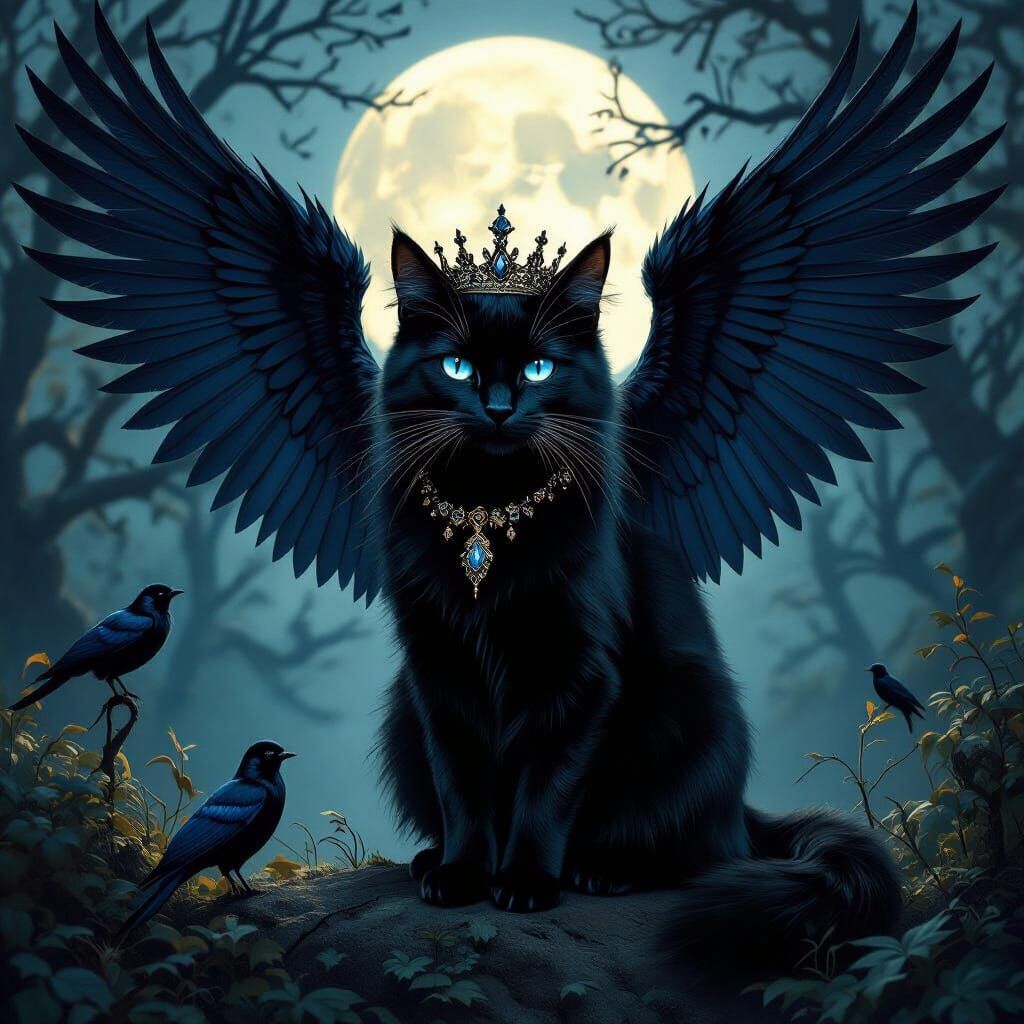 Regal Black Cat King with Ravan Wings and Sapphire Eyes