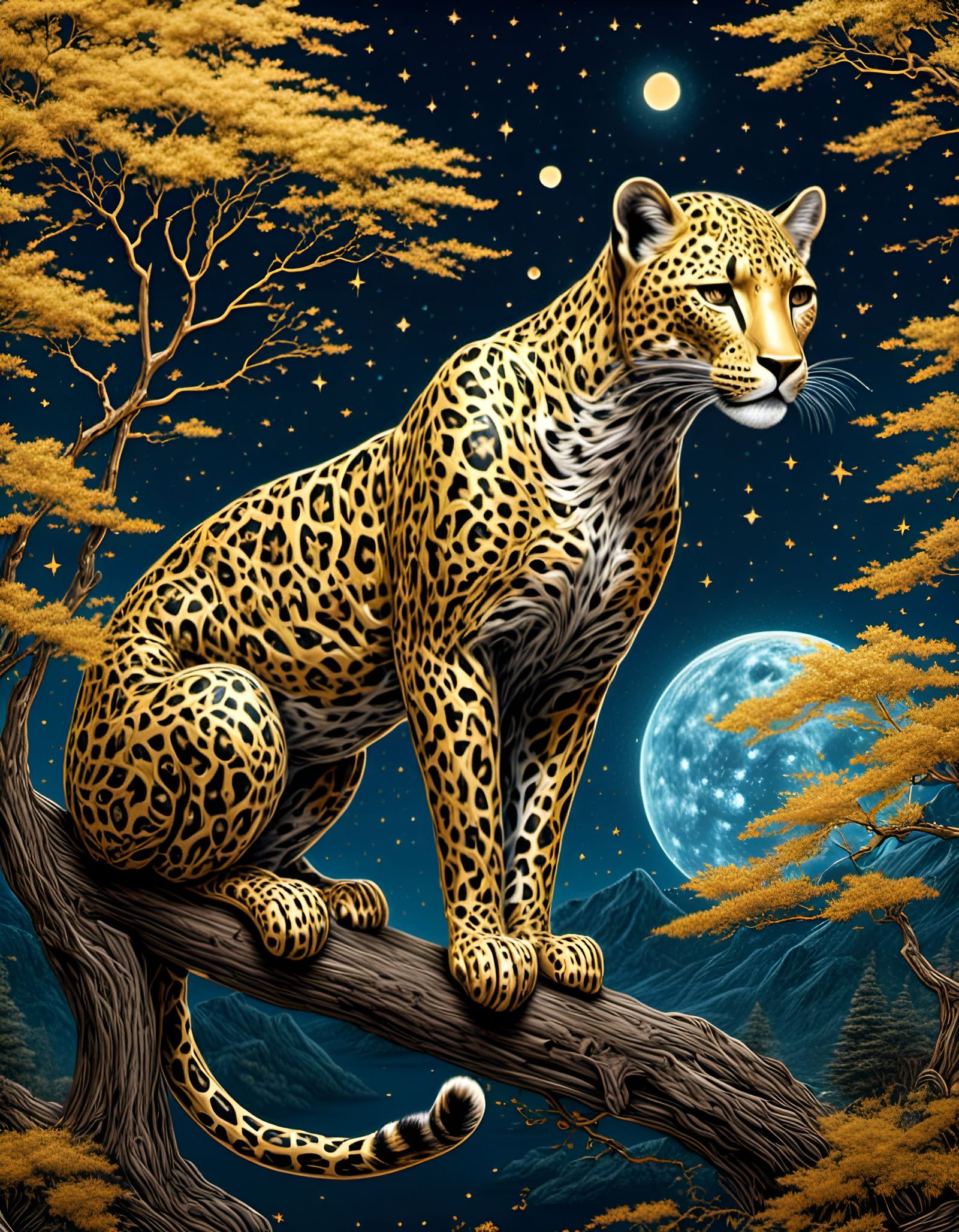 Leopards in Jungle, Ukiyo-e Wood Engraving Art