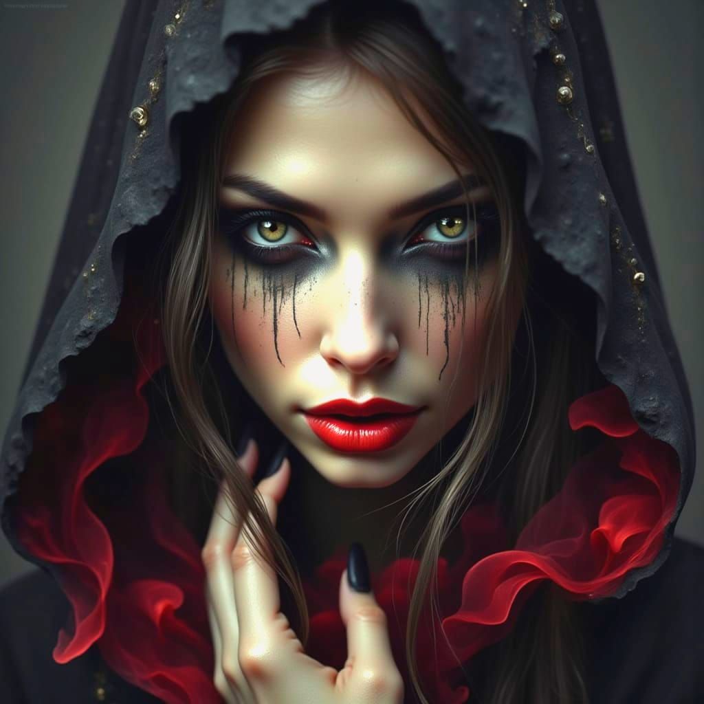 Enchanting Dark Siren in Hyperrealistic Gothic Style