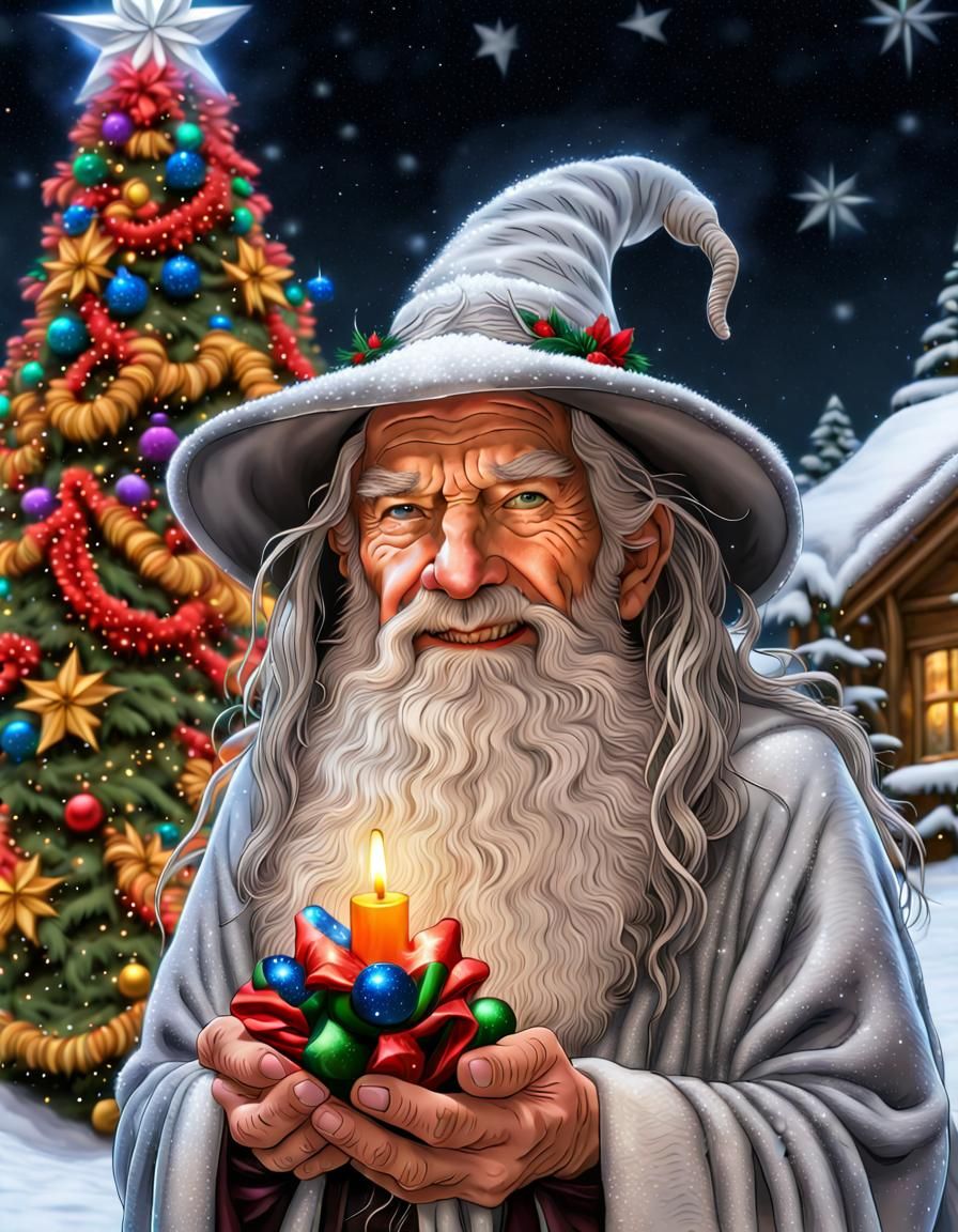 Christmas Gandalf in a Rainforest Fantasy
