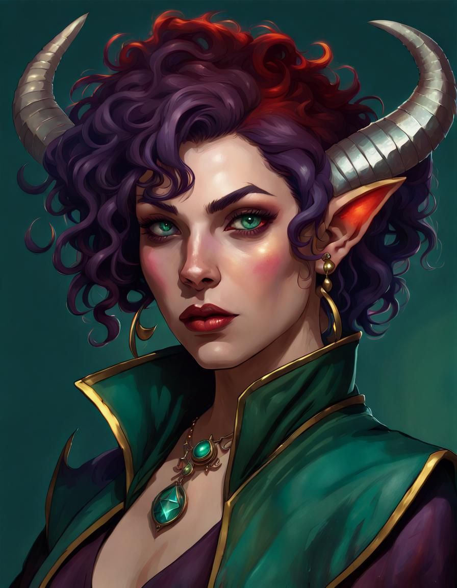 Realistic Plus Size Tiefling Sorceress in Deep Colors