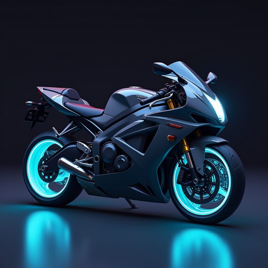 Sleek GSXR 750 with Neon Rims, Digital Art