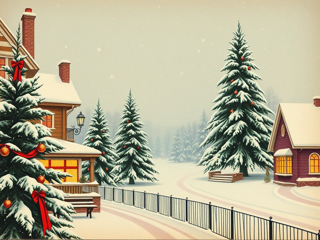 Vintage Christmas Postcard in Pink and Vermillion