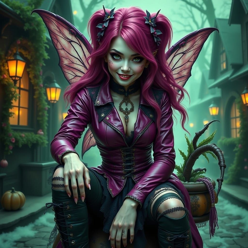 Punk Rock Christmas Fairy Portrait in Cinematic Style