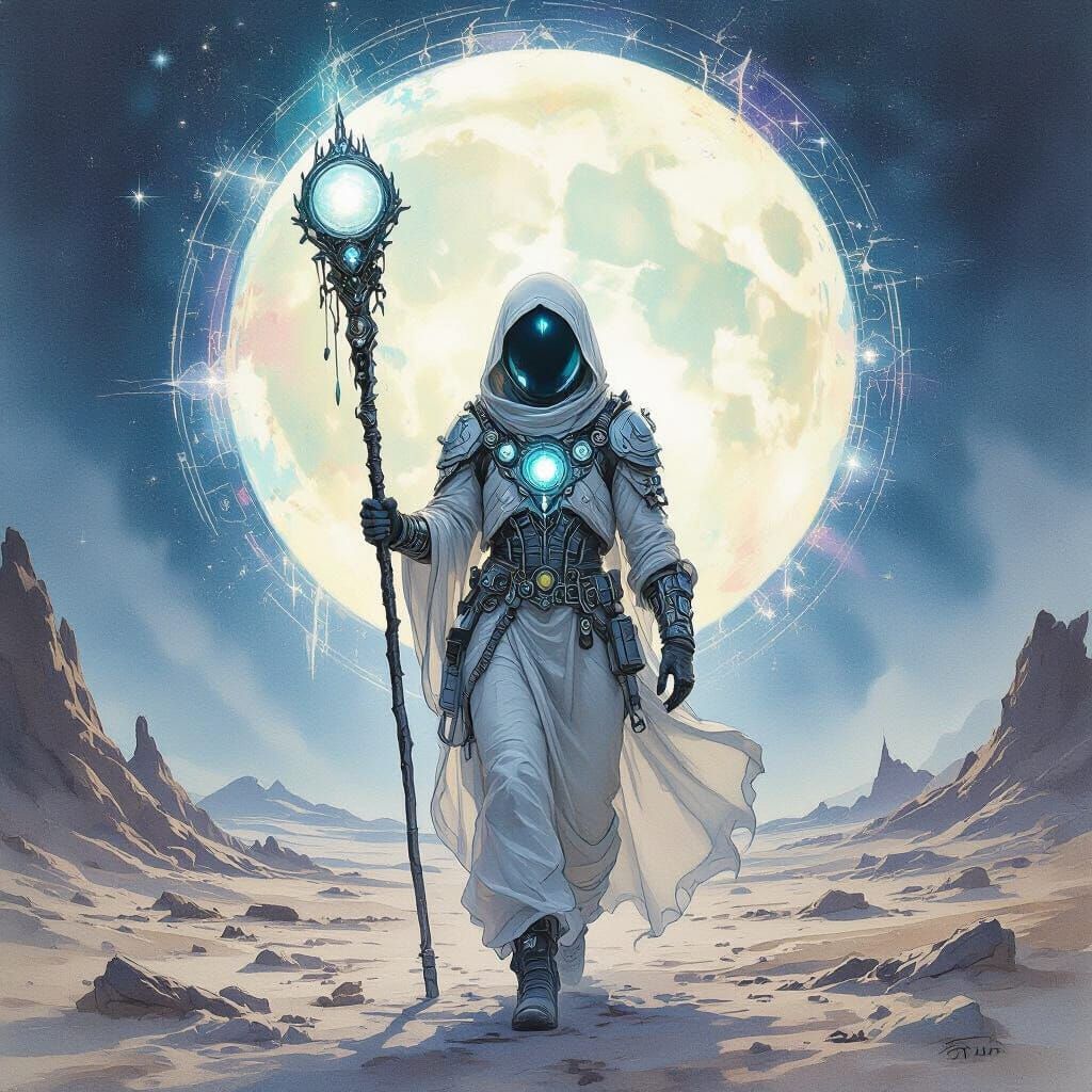 Ethereal Moon Miner Emerges from Shimmering Portal