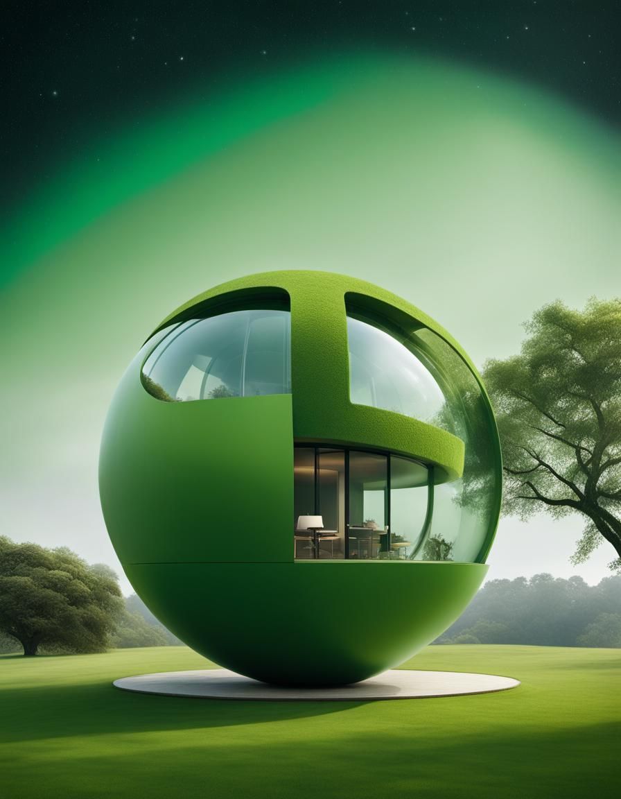 Semi-Solid Sphere with Artificial Atmosphere and Green Bear