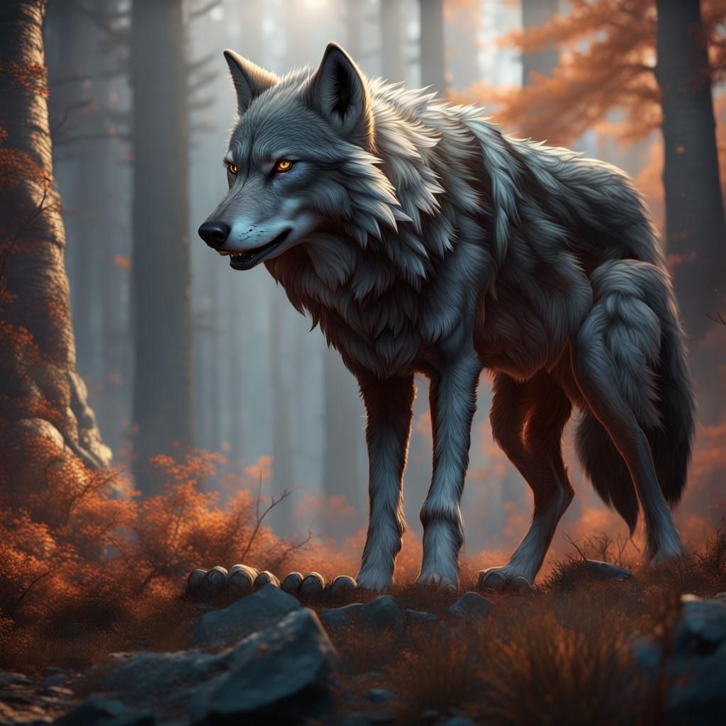 Detailed Wolf Matte Painting in Deep Color