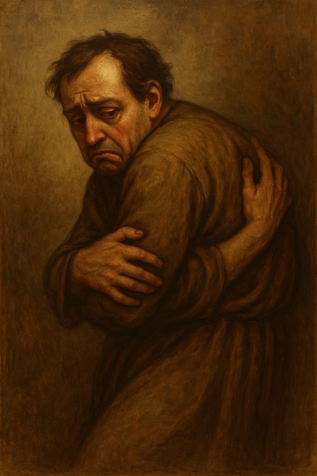 Guilty Backsliding Personified in Realistic Art