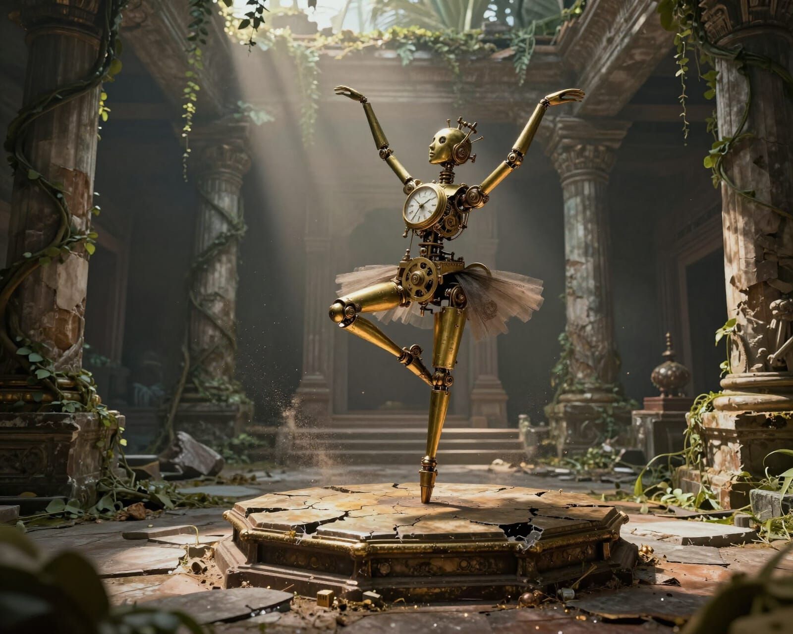 Clockwork Automaton Ballet in Ancient Temple
