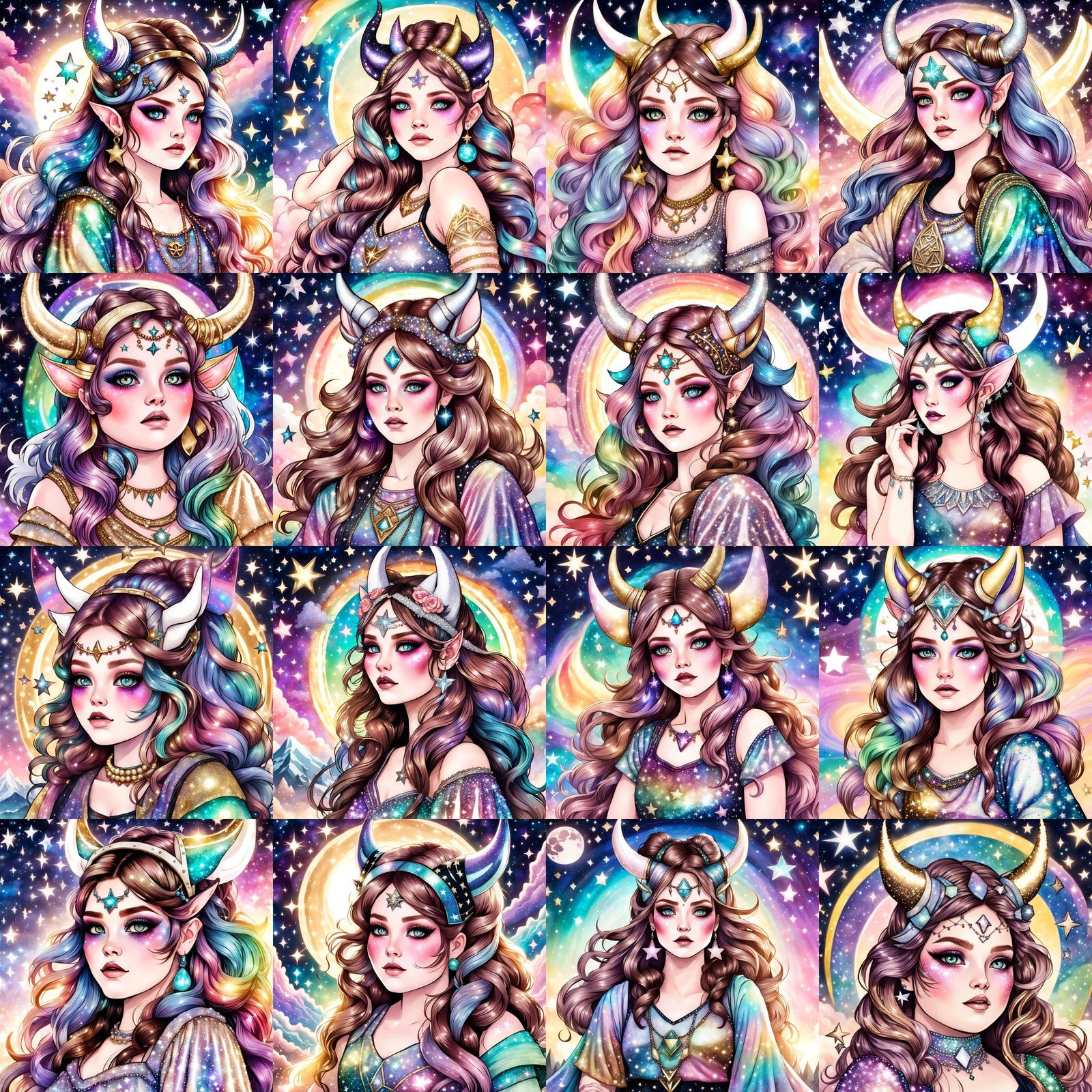 Chubby Freya Goddess with Cat Ears in Sparkly Night Sky