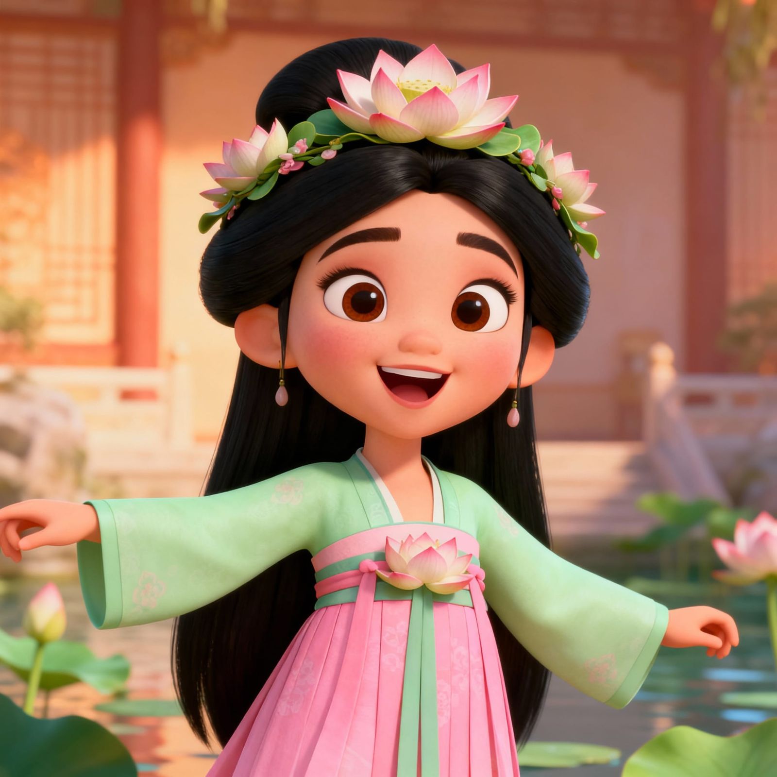 Disney Style Tang Empress with Lotus Garland