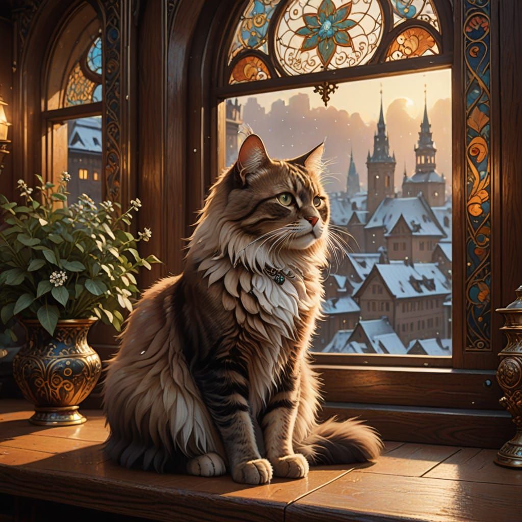 Luxurious Winter Scene with Elegant Cat