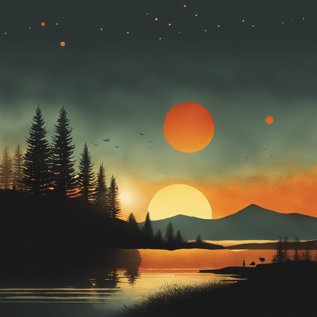 Moody Watercolor Impression of a Dawn Sunrise