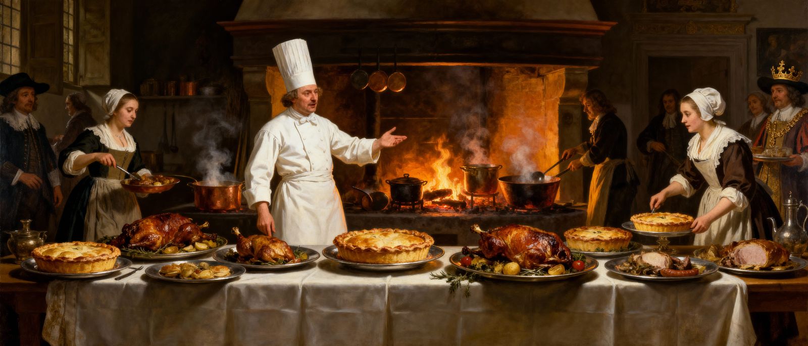 1700s Kitchen Feast Preparation in Dutch Golden Age Style