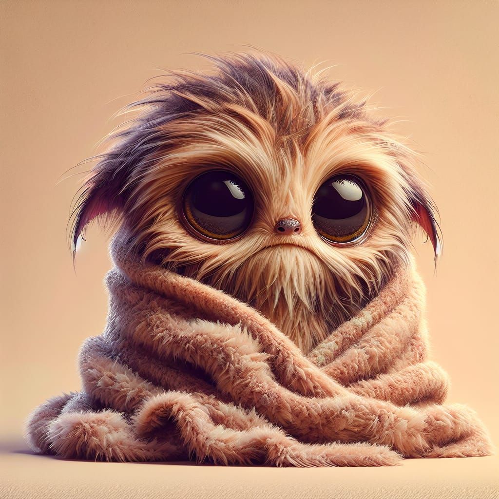 Detailed Fuzzy Monster Wrapped in a Blanket