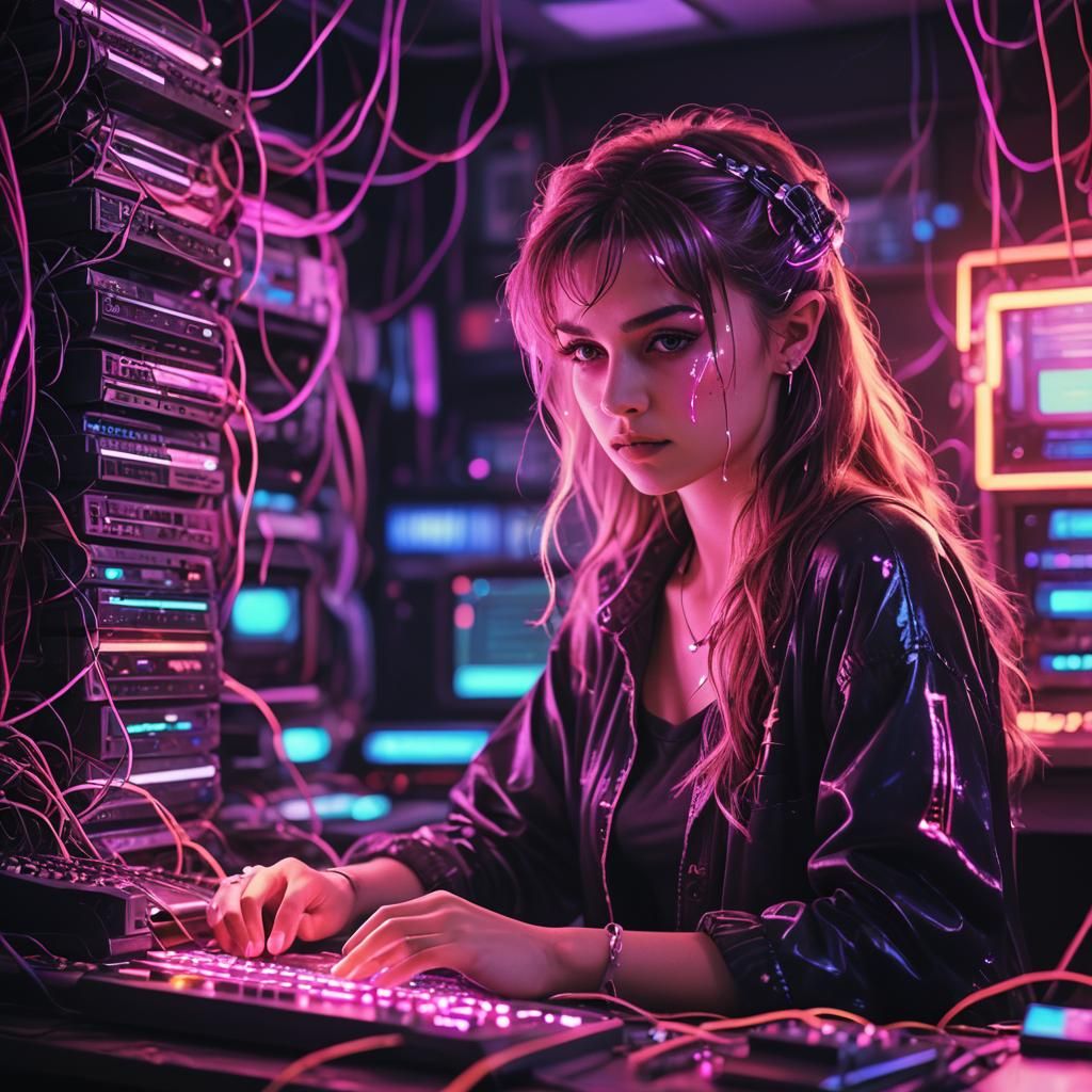 Synthwave Hacker's Den with Glowing Fairy Tear