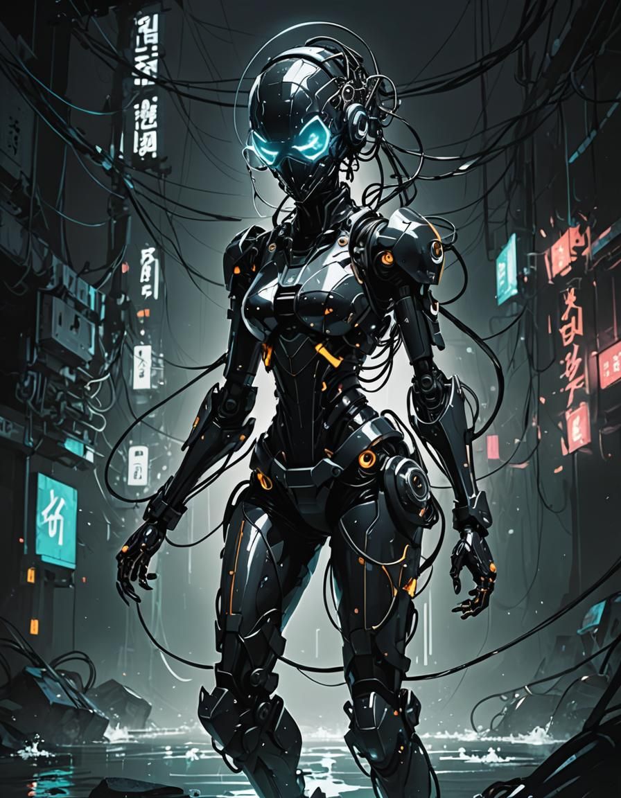 Anime Cyborg in Medieval Dungeon with Glowing Orb