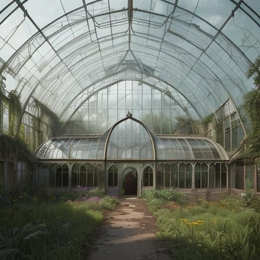 Abandoned Greenhouse in Rainy Field: Matte Painting