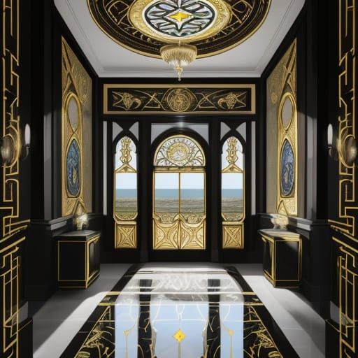 Art Deco Digital Painting of Opulent Walls and Arches