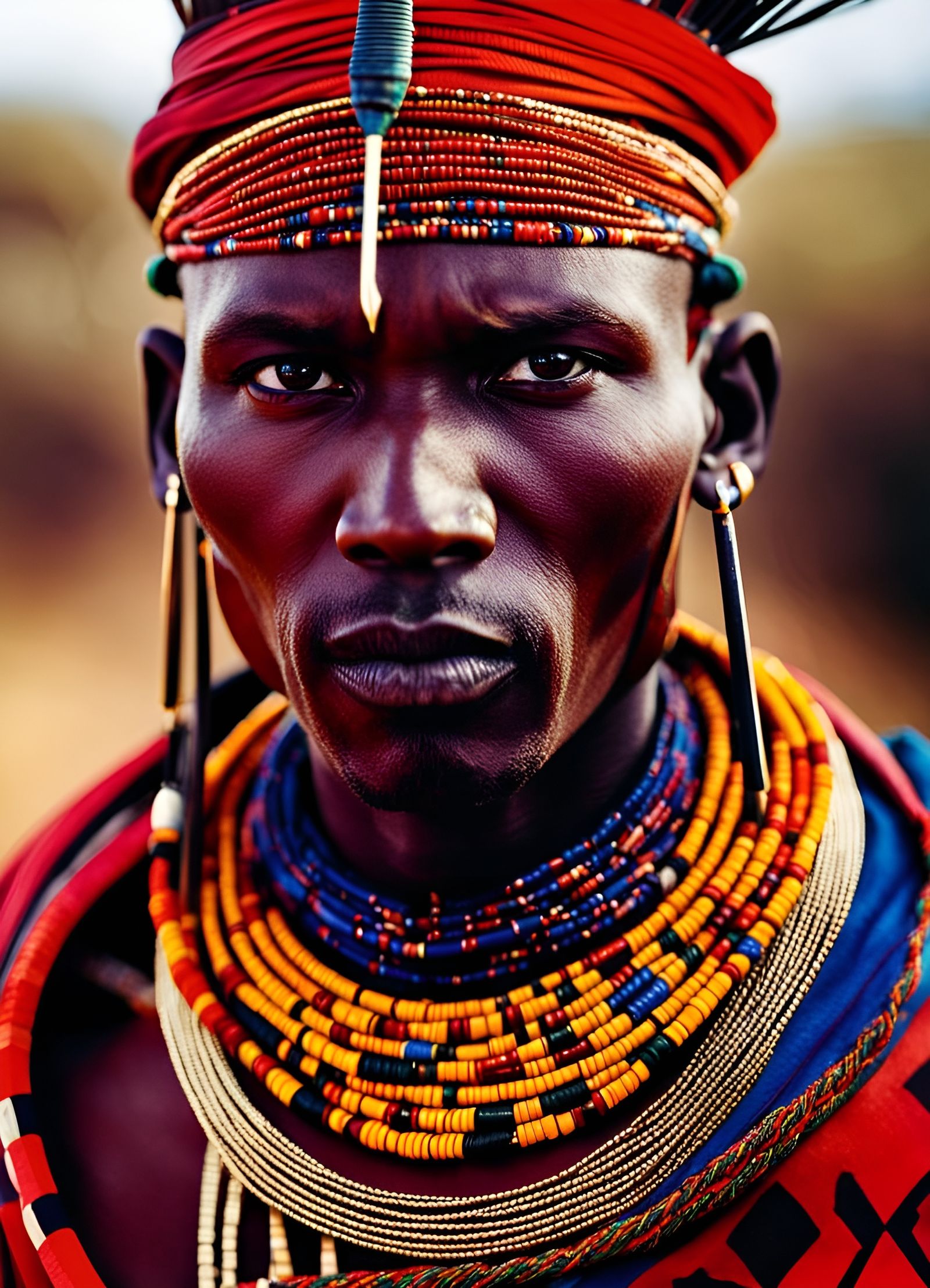 Kenyan Maasai Warrior with Traditional Spear