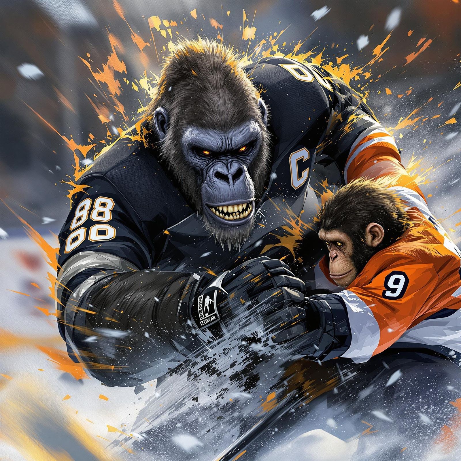 Gorilla Hockey Enforcer Body Checks Chimpanzee