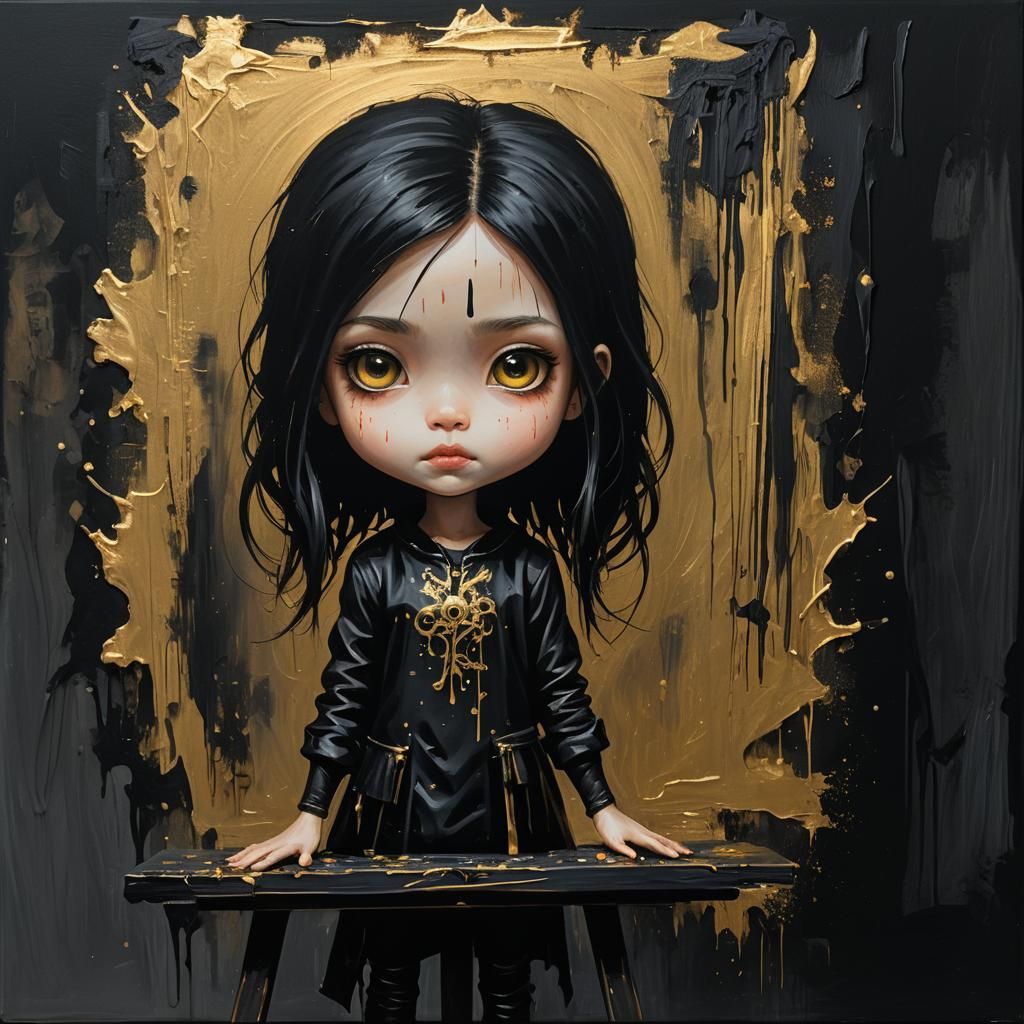 Grunge Goth Character Painted with Golden Highlights