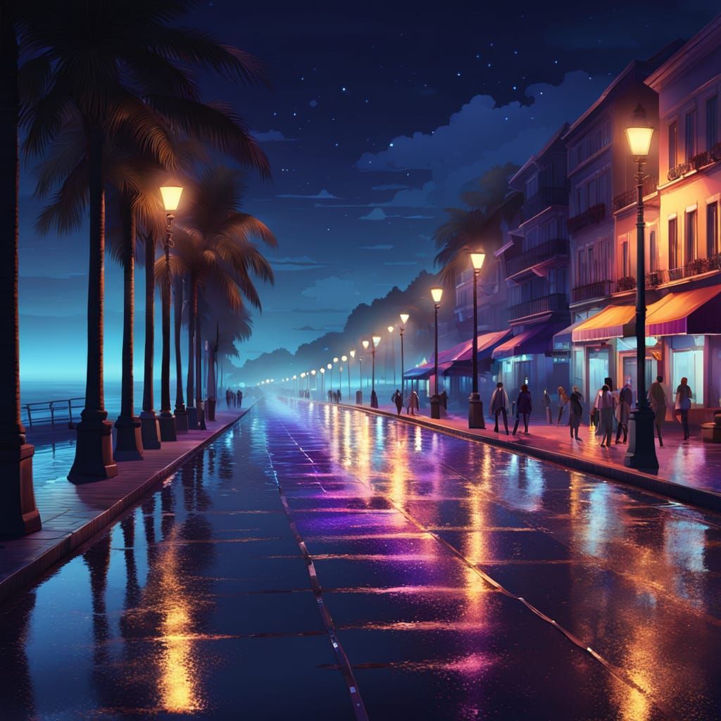 Seaside Boulevard at Night: Moody & Ethereal