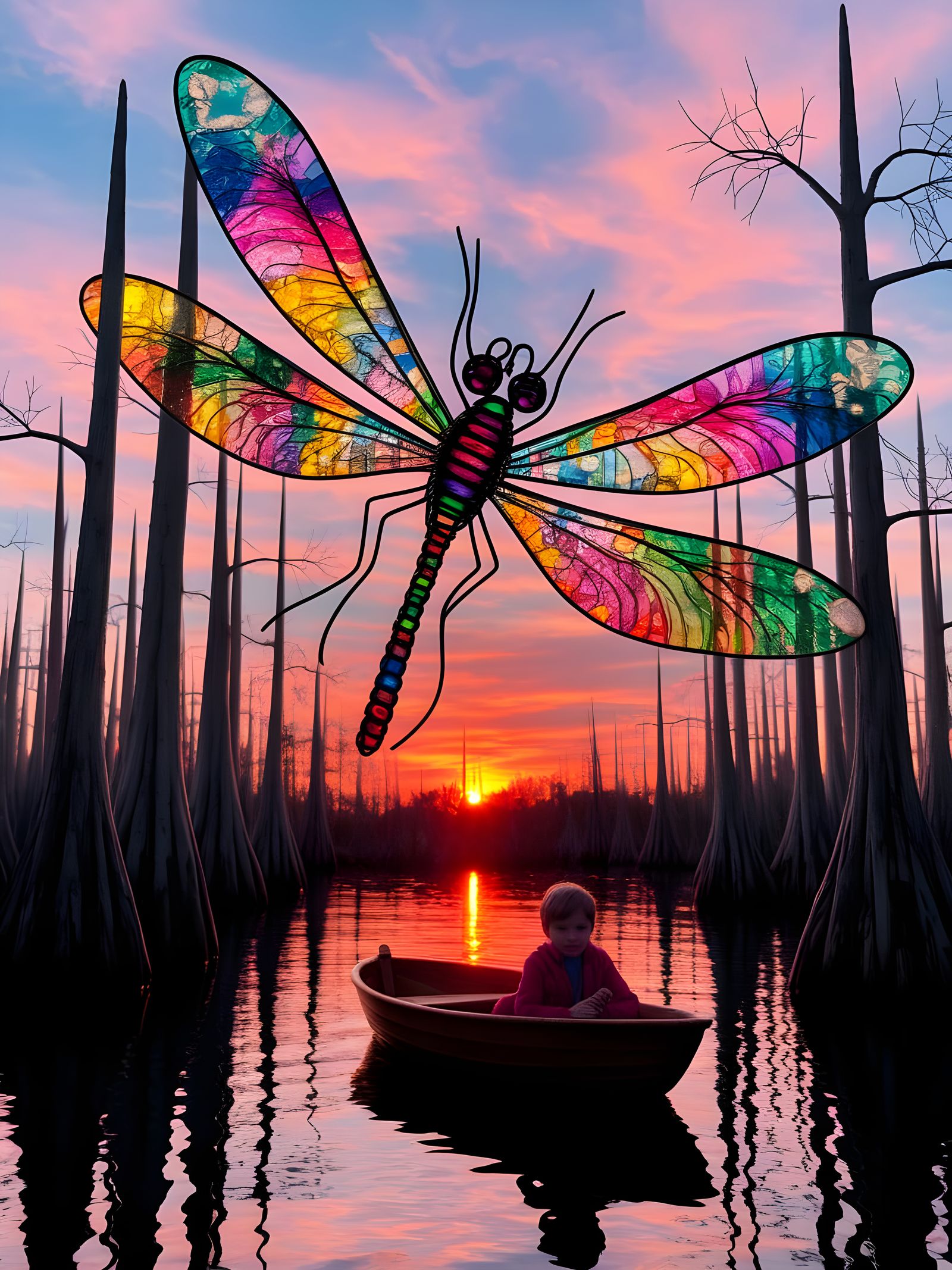 Resin Wire Art: Dragonfly Attack at Sunset
