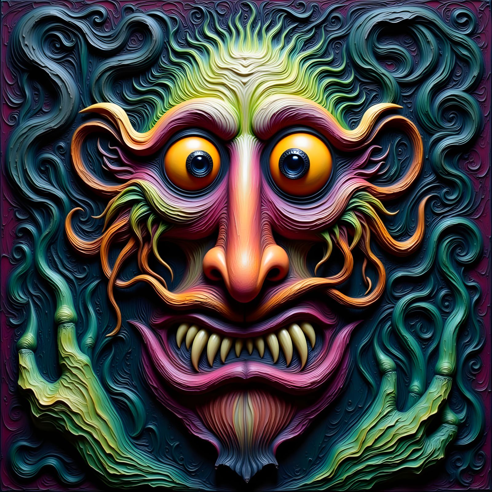 Grotesque Demonic Creature in Surreal Encaustic Wax Style