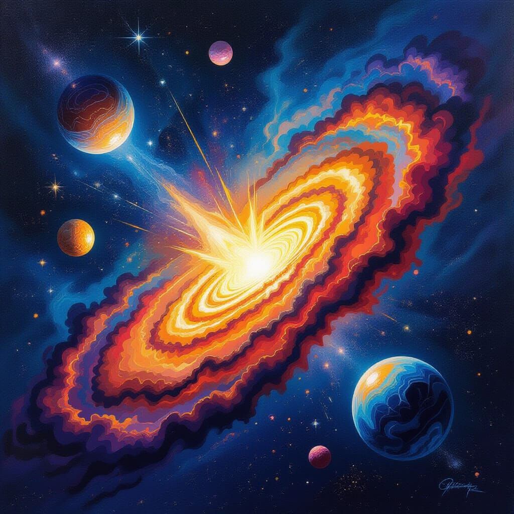 Cosmic Explosion: Galaxies in Vibrant Comic Book Style