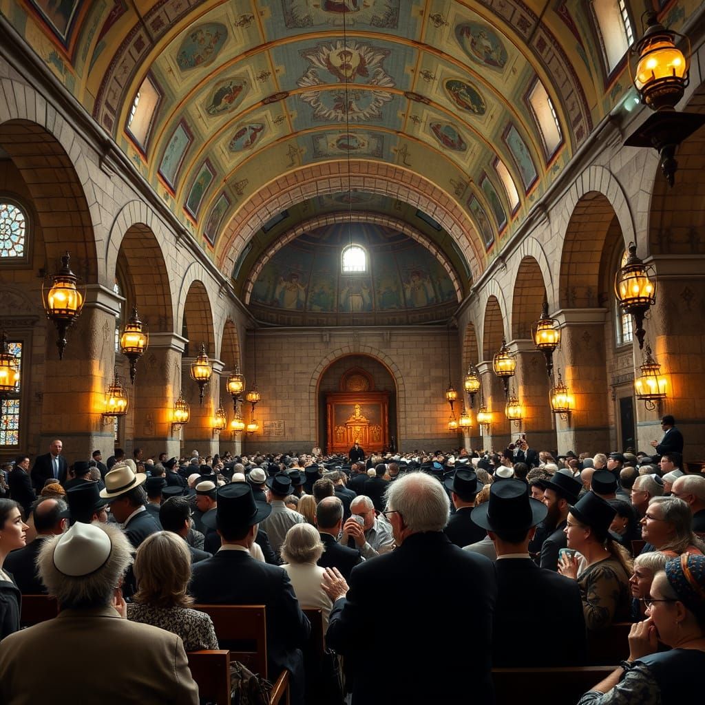 Synagogue Scene in Art Nouveau Style