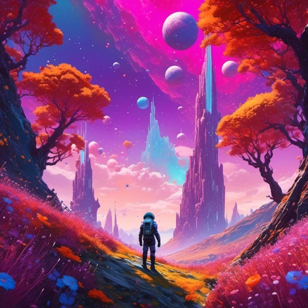 Futuristic Astronaut on Alien Planet with Quartz Crystals