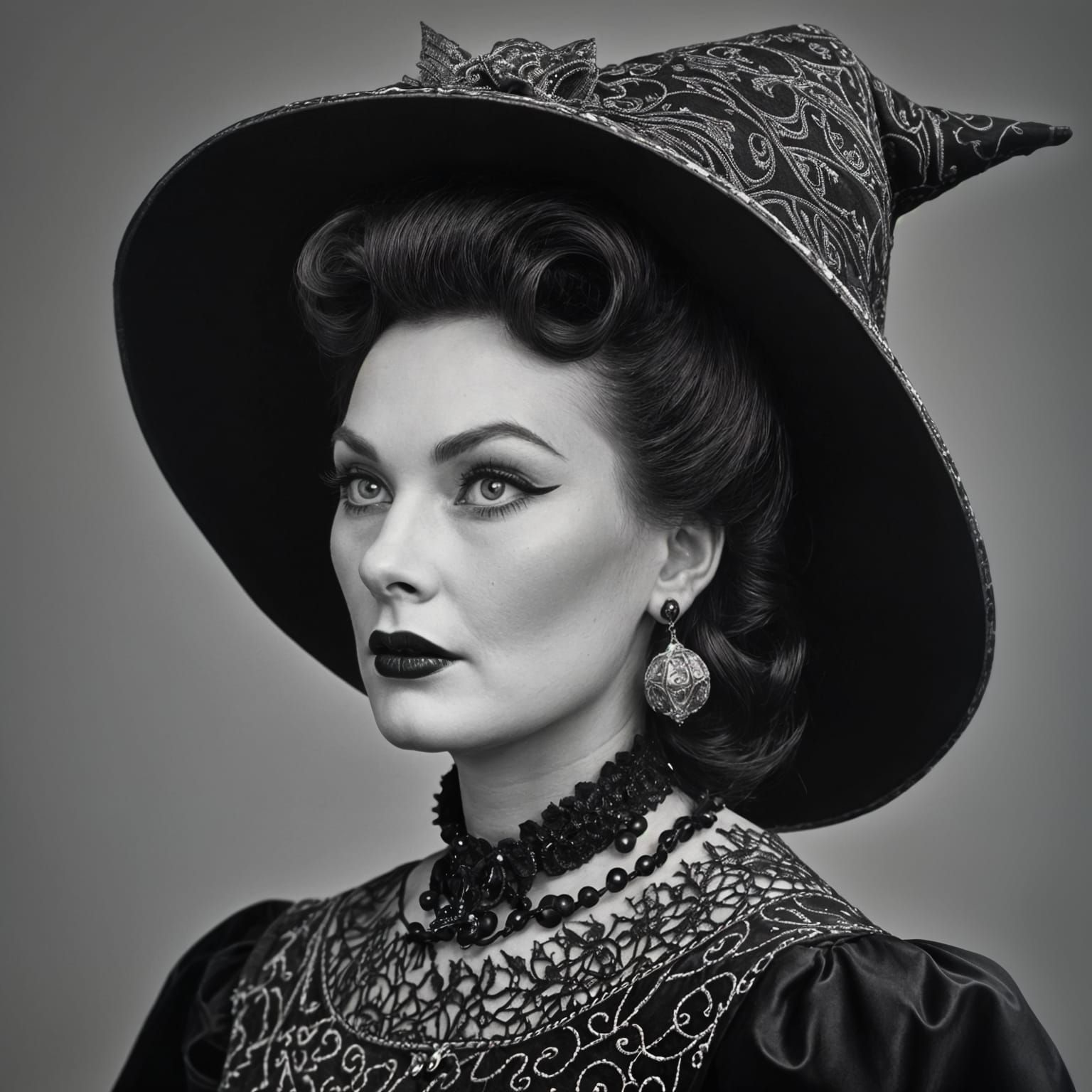 Classic 1950s Witch in Black and White