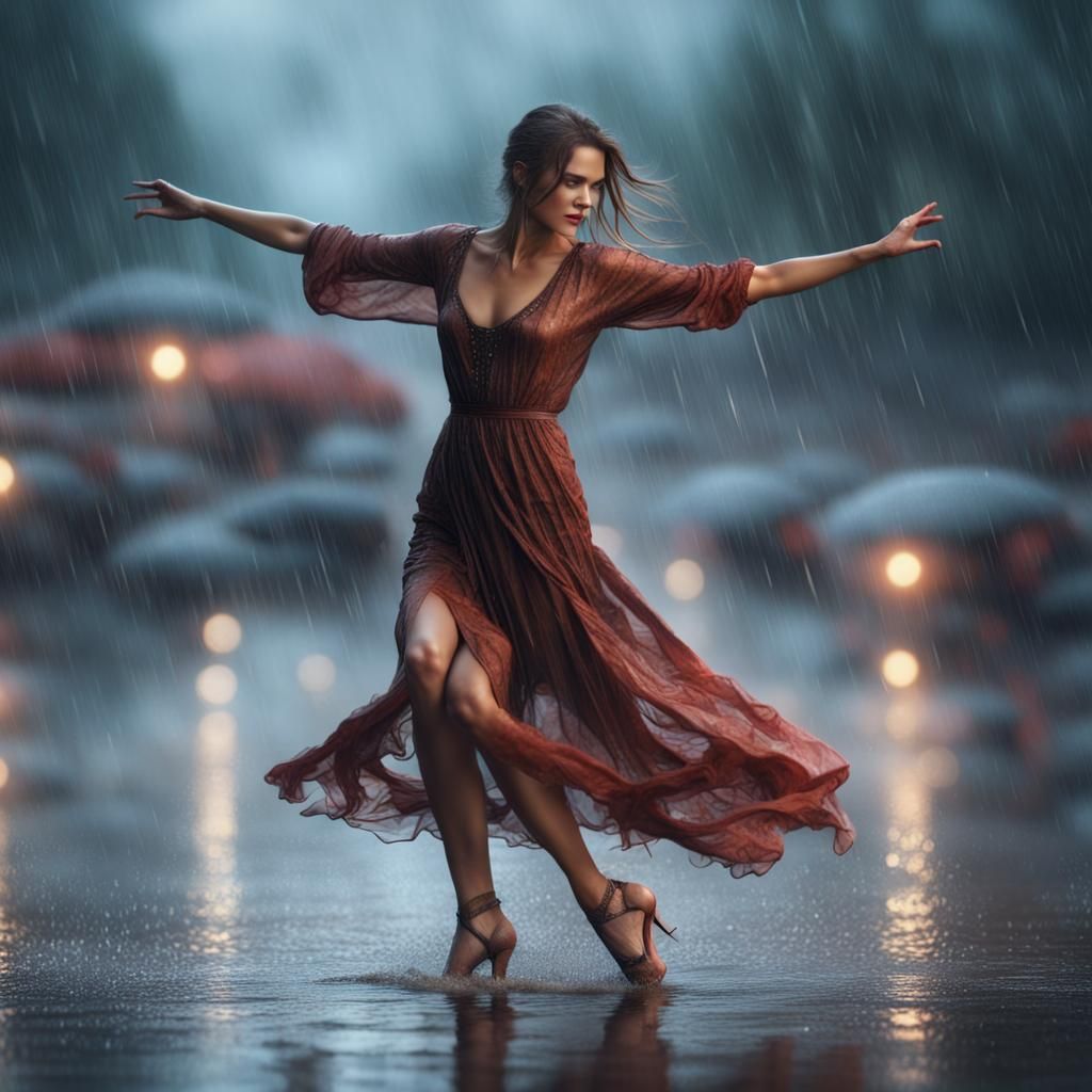 Woman Dancing in the Rain: Digital Matte Painting