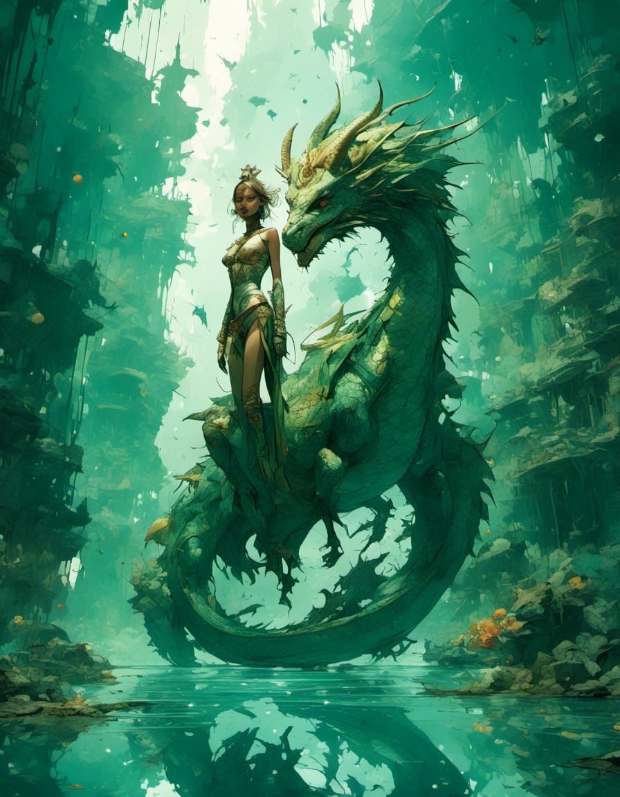 <lora:Model X:1.0> a gorgeous princess, an accurate dragon, pristine Lake, exotic vibe, <lora:Character X:1.0>