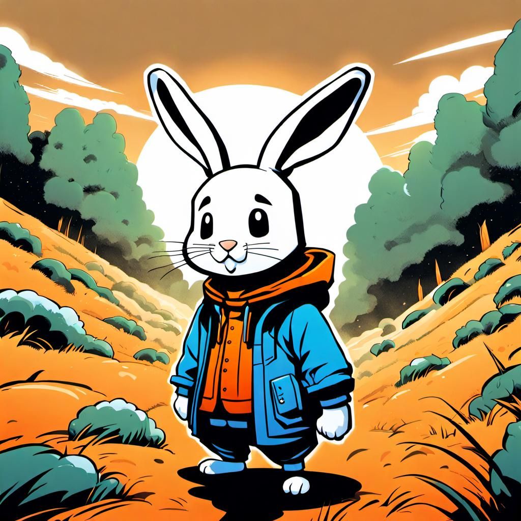 Cartoon Rabbit Seeks Carrots in Manga Style