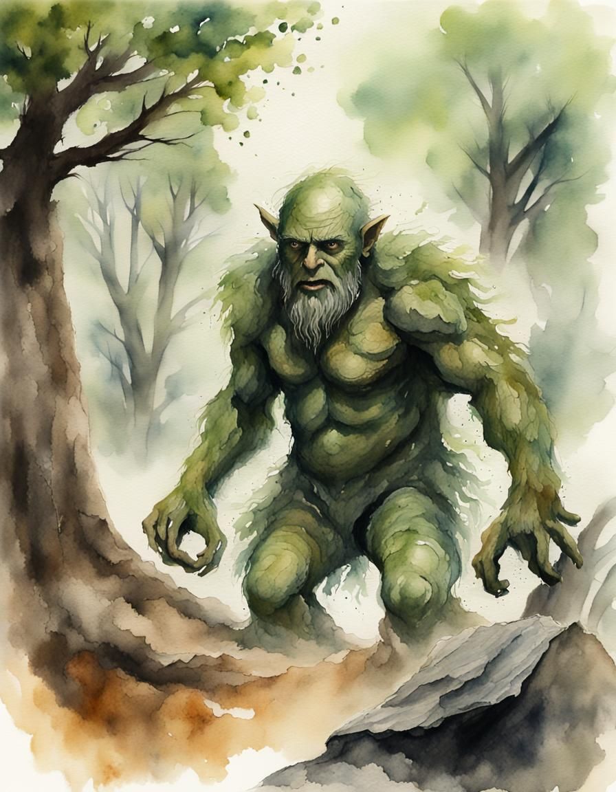 Epic Lord of the Rings Treeman in Watercolor Brushstrokes