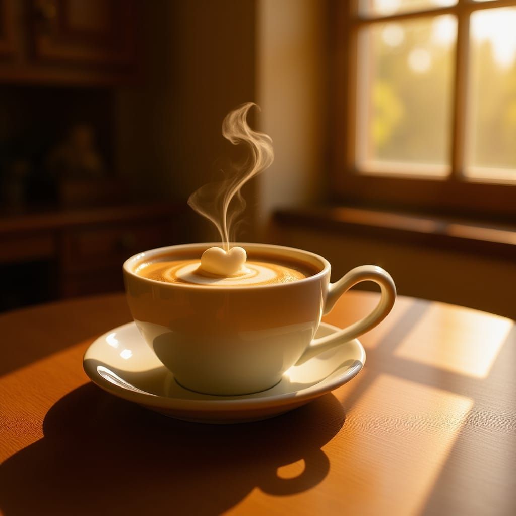 Heart Creamer Coffee Cup in Warm Sunlight