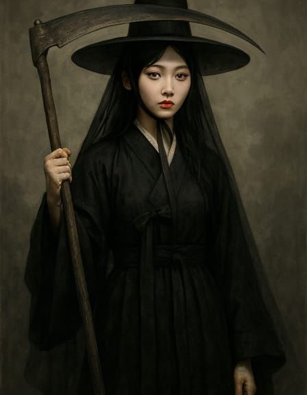 Korean Grim Reaper in Gothic Illustration Style
