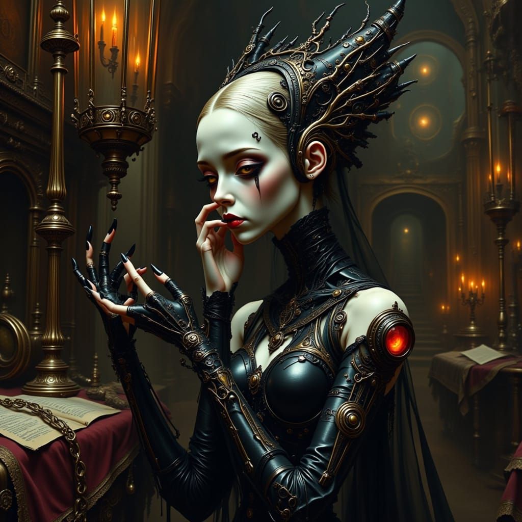 Ethereal Gothic Android in Victorian Copper Filigree