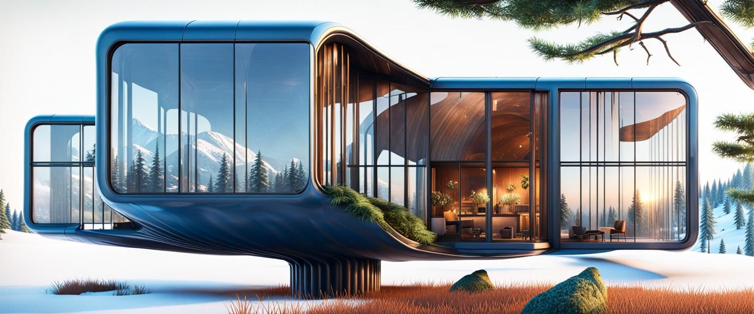 Earthship Home in Conifer Forest: 3D Render