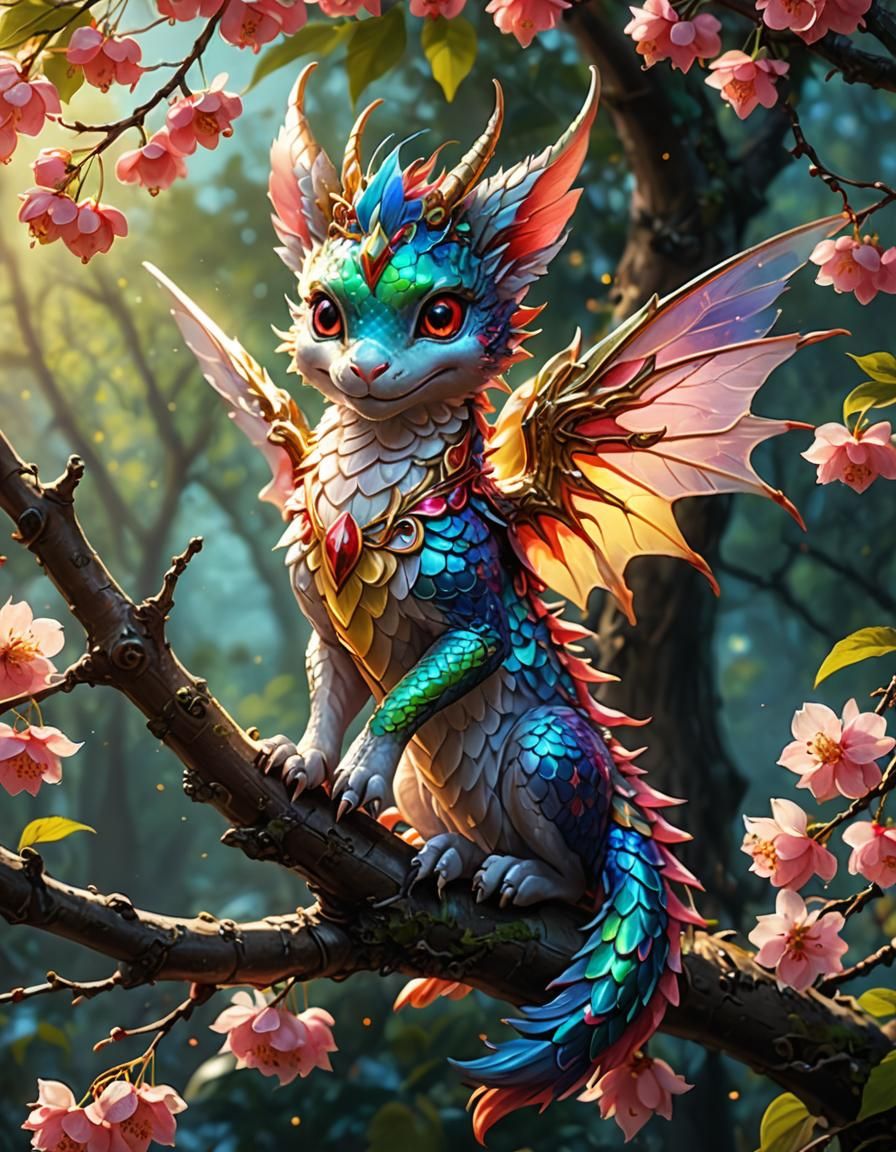 Enchanting Fairy Dragon on Cherry Branch