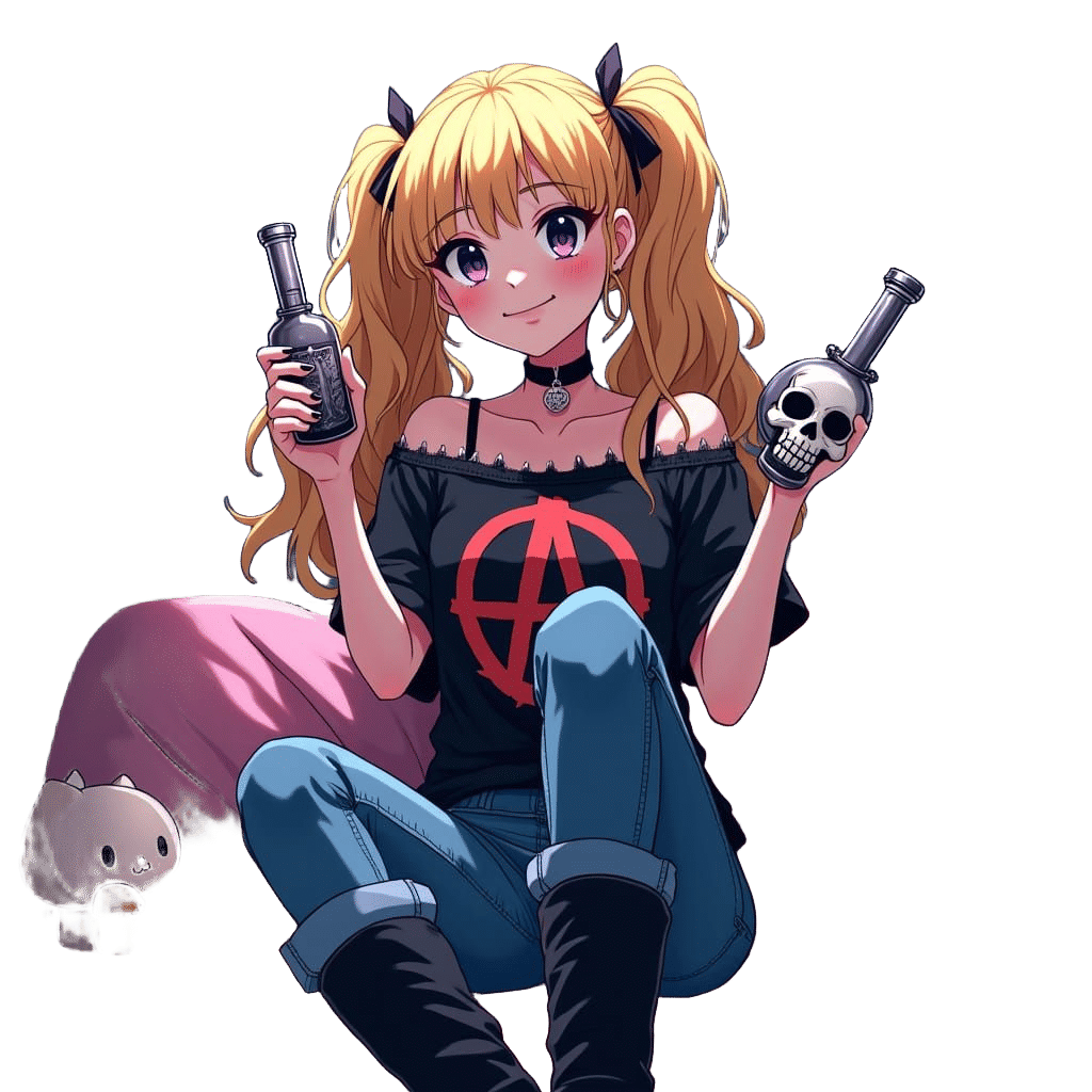 Pastel Goth Girl with Skull Bong: Manga Art