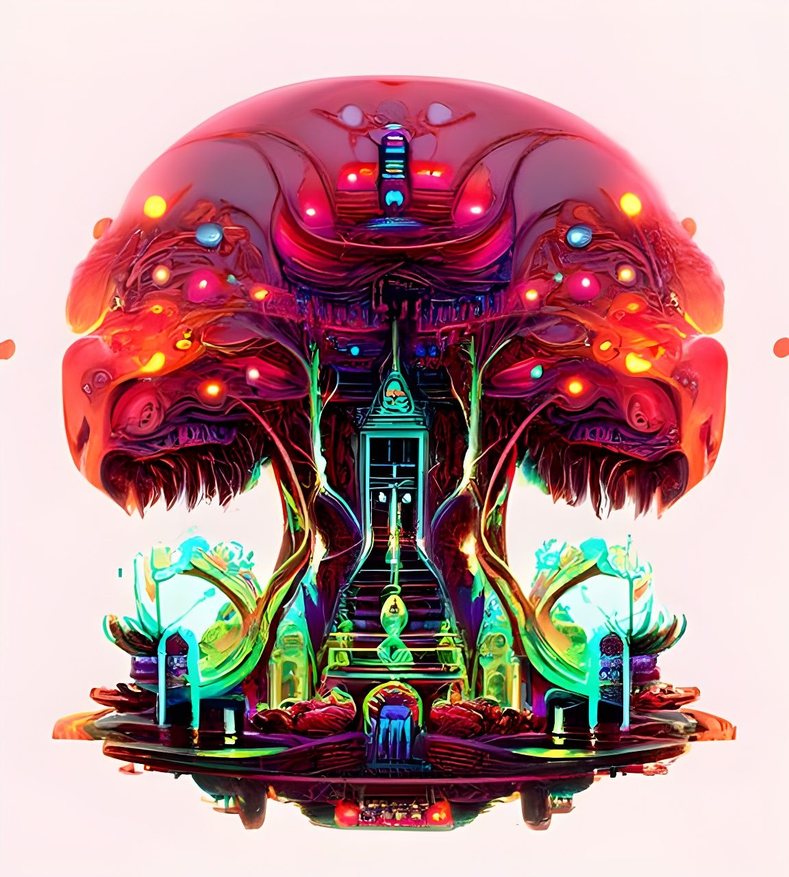 Bioluminescent Mushroom Tree on Floating Island