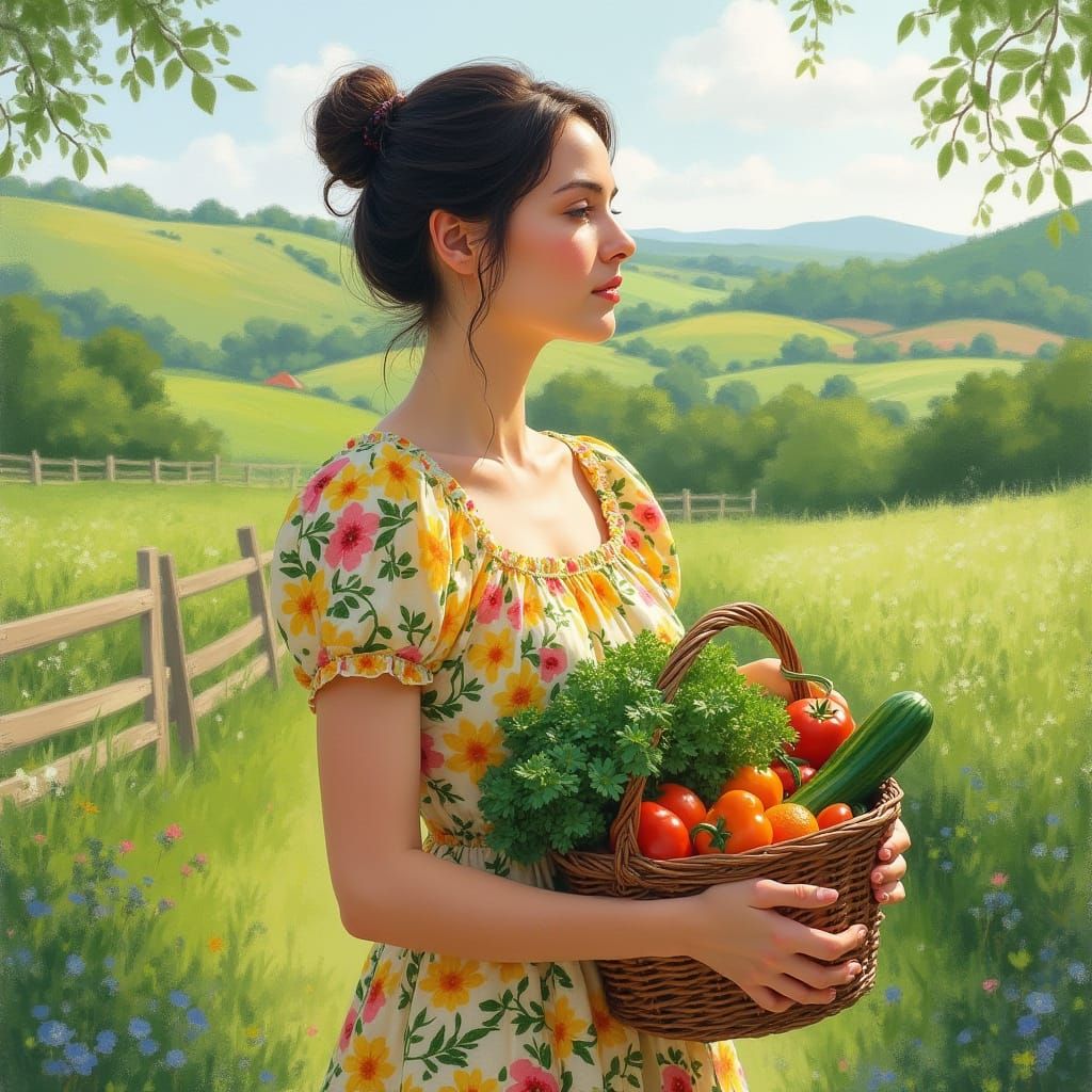 Vegetable Dress in Impressionist Farm Landscape
