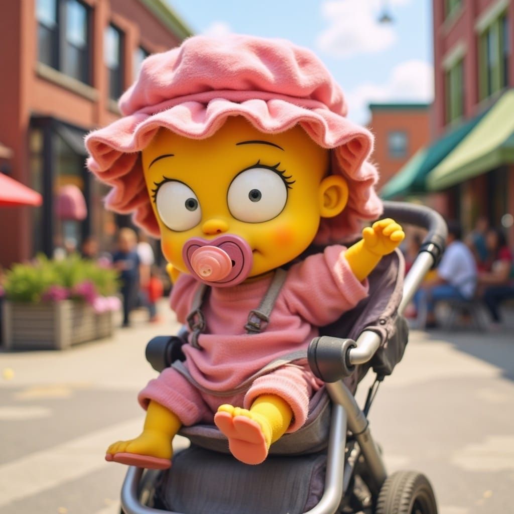 <lora:FreeRain Flux:1.0> Maggie Simpson as a human