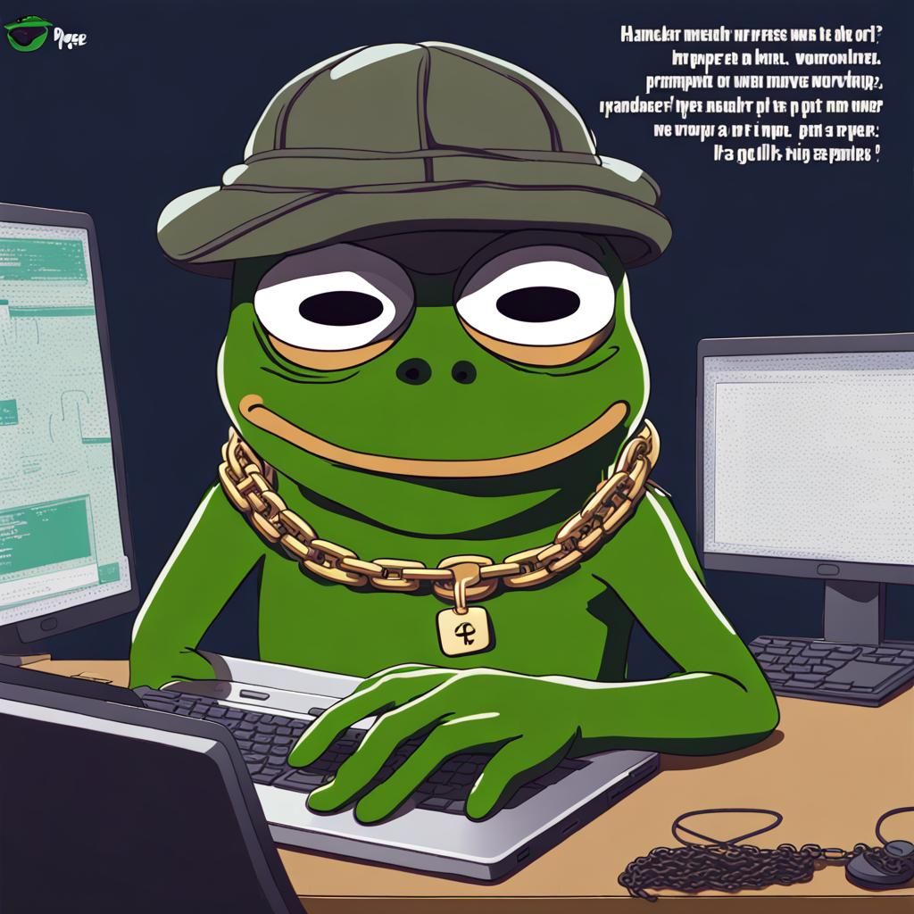 Make a upfront picture/meme of pepe the frog with programming code as background for example PHP or JavaScript, pepe wea...