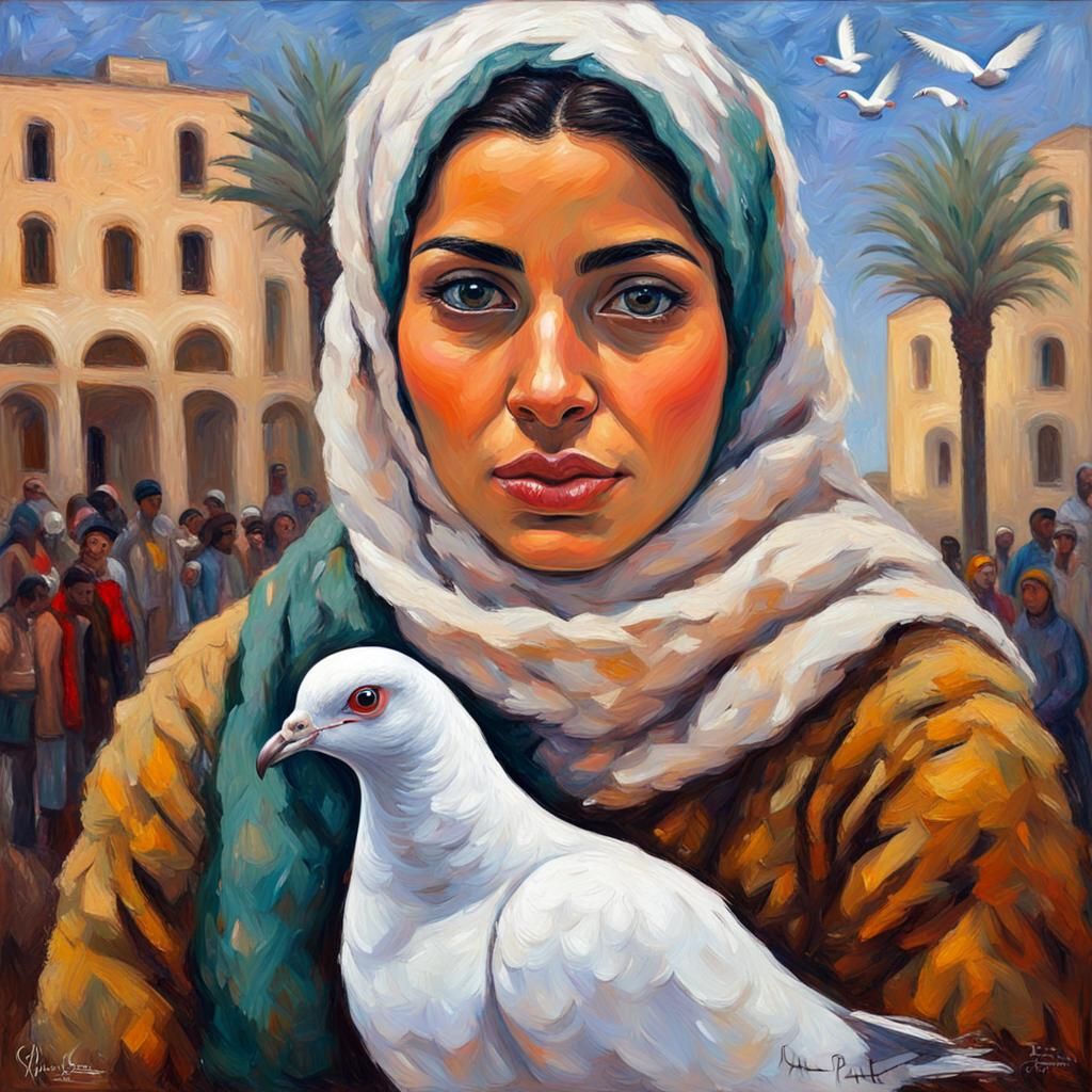 Woman in Keffiyeh, Neo-Impressionist Oil Painting